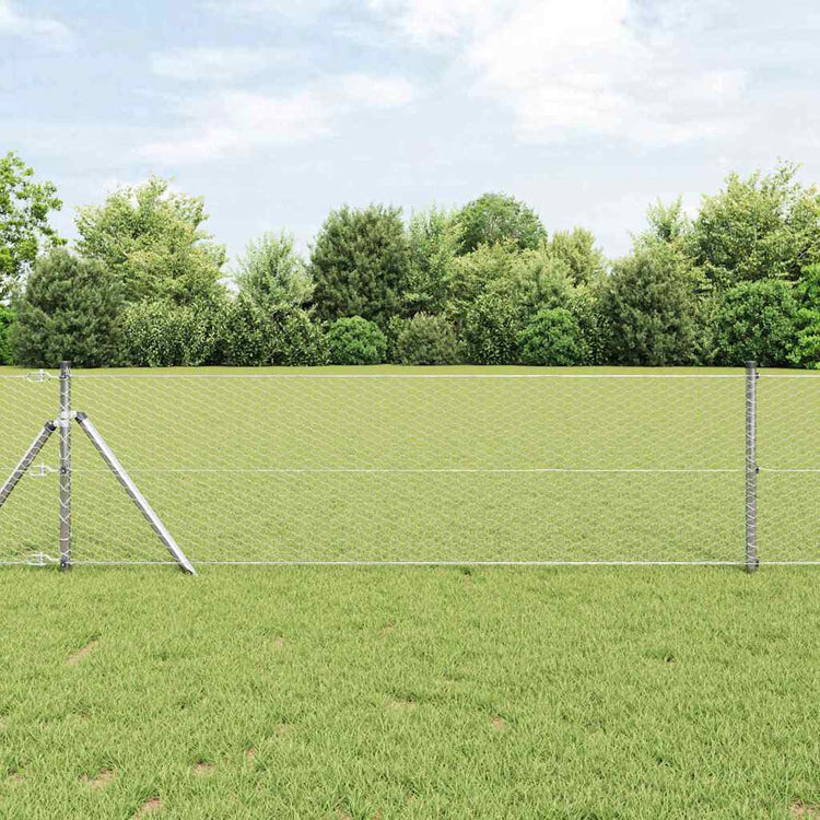 Vidaxl zeshoekig gaashek met grondbevestiging 10 x 0,6 m zilver mesh