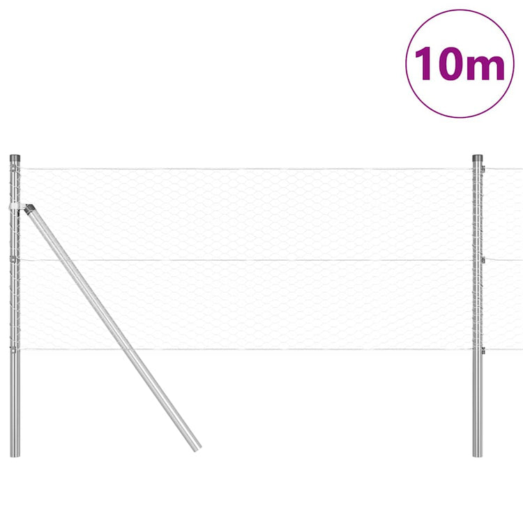 Vidaxl zeshoekig gaashek met grondbevestiging 10 x 0,6 m zilver mesh