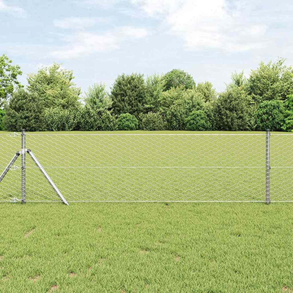 Vidaxl zeshoekig gaashek met grondbevestiging 10 x 0,6 m zilver mesh