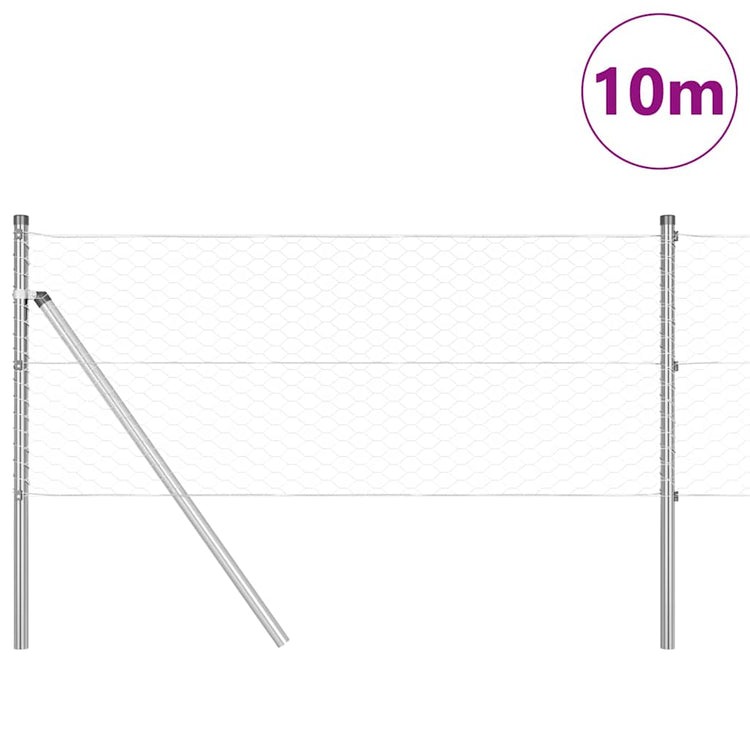 Vidaxl zeshoekig gaashek met grondbevestiging 10 x 0,6 m zilver mesh