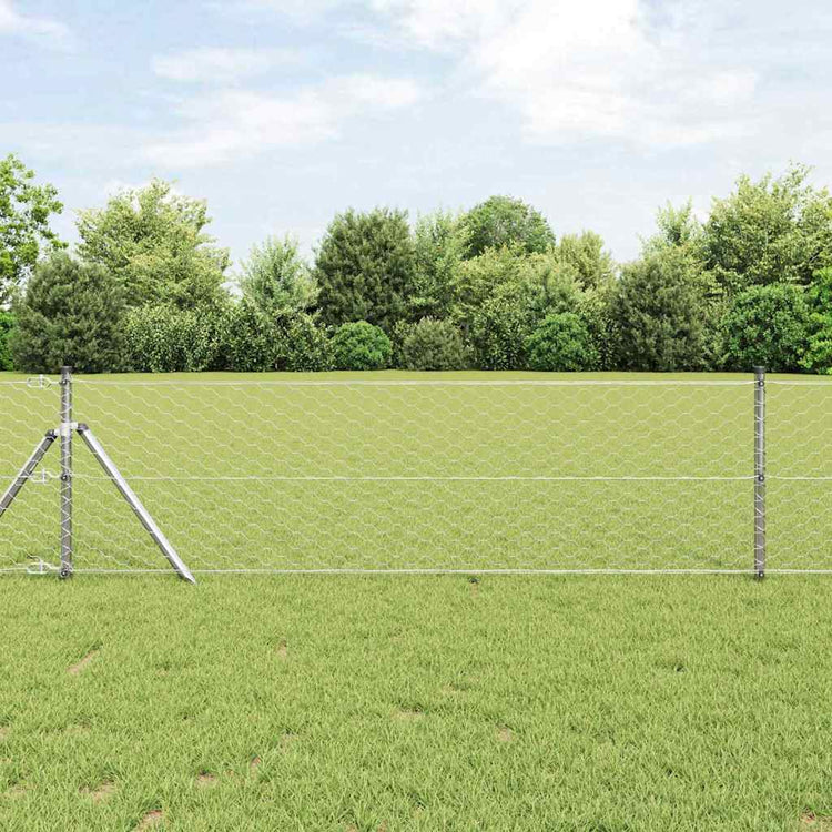 Vidaxl zeshoekig gaashek met grondbevestiging 10 x 0,6 m zilver mesh