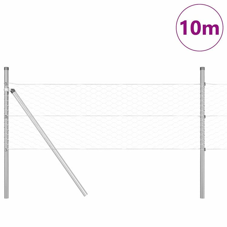 Vidaxl zeshoekig gaashek met grondbevestiging 10 x 0,8 m zilver mesh