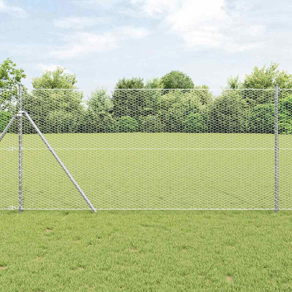 Vidaxl zeshoekig gaashek met grondbevestiging 10 x 1 m zilver mesh