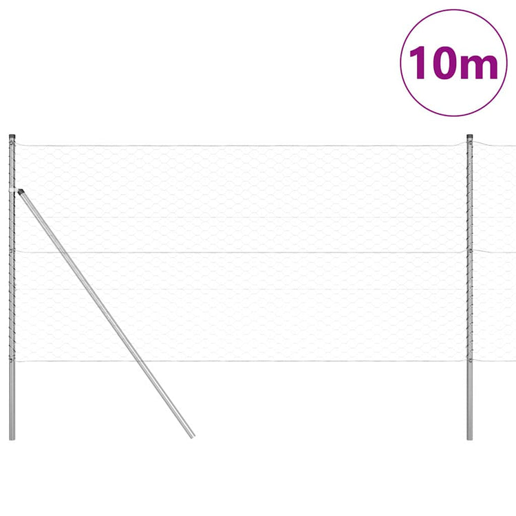 Vidaxl zeshoekig gaashek met grondbevestiging 10 x 1 m zilver mesh