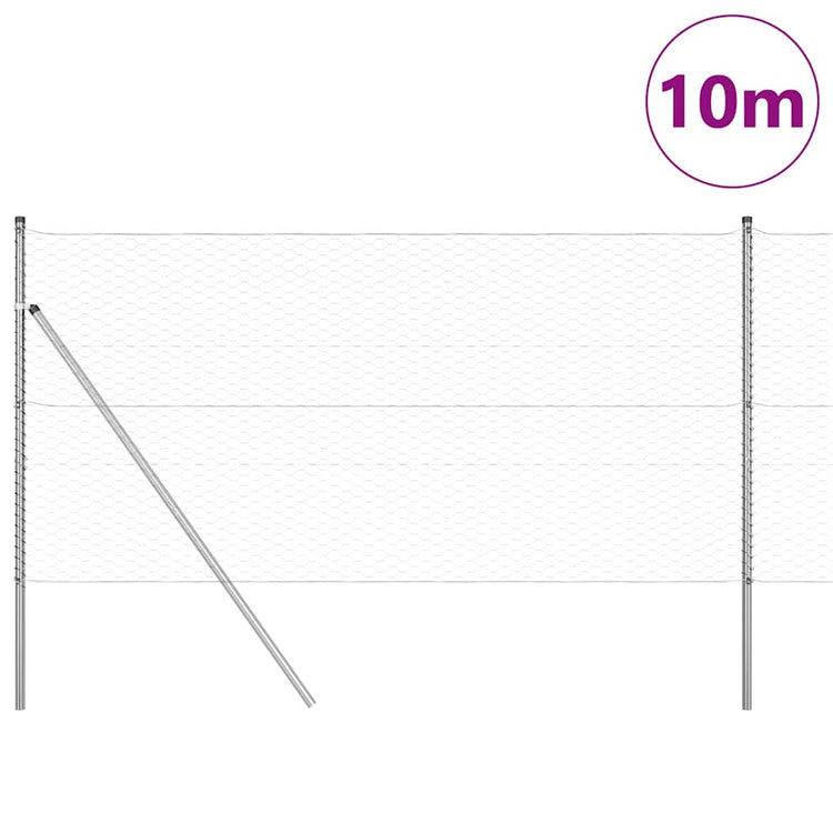 Vidaxl zeshoekig gaashek met grondbevestiging 10 x 1,4 m zilver mesh