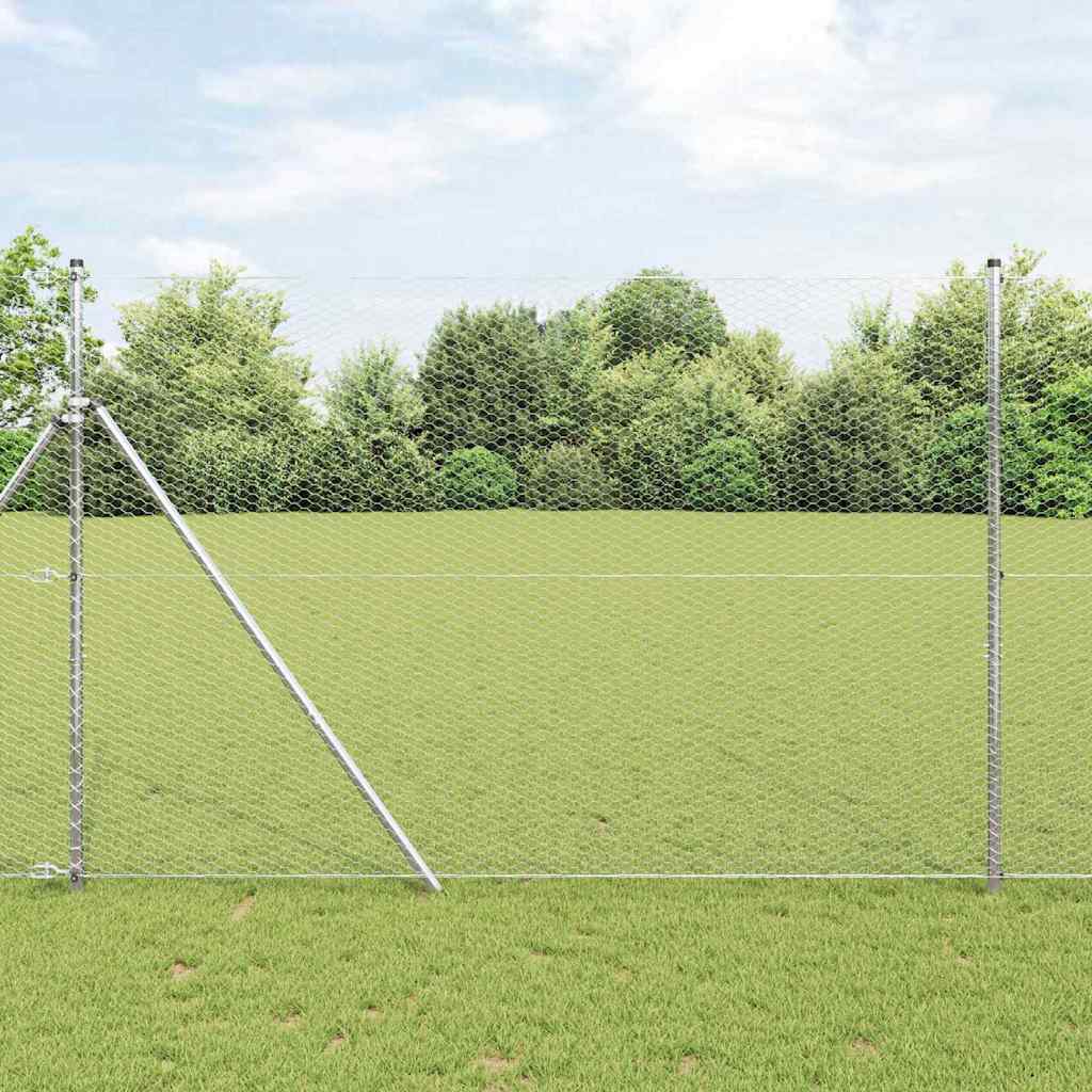 Vidaxl zeshoekig gaashek met grondbevestiging 10 x 1,5 m zilver mesh