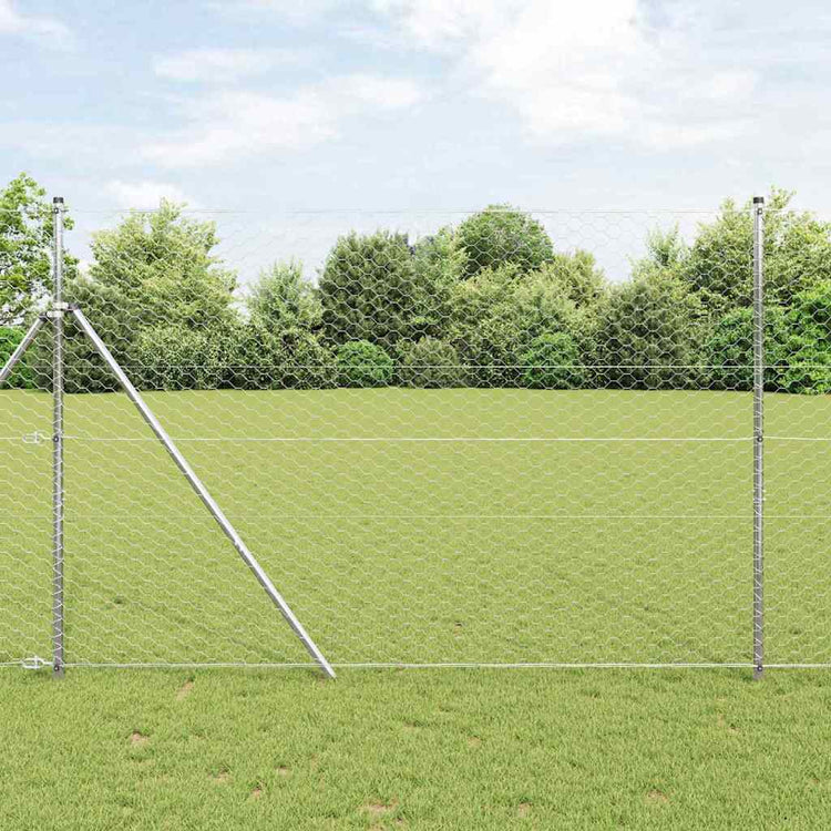 Vidaxl zeshoekig gaashek met grondbevestiging 10 x 1,5 m zilver mesh