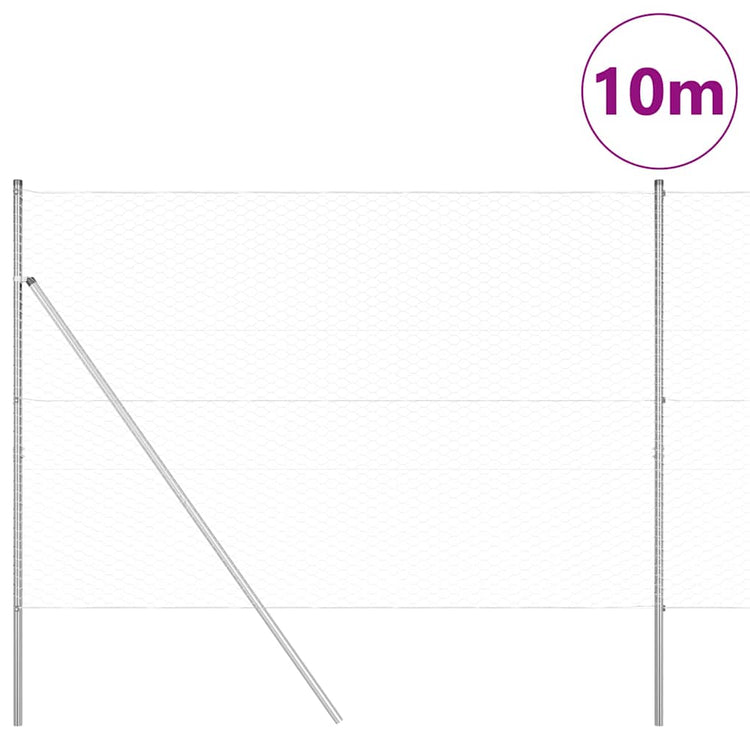 Vidaxl zeshoekig gaashek met grondbevestiging 10 x 1,6 m zilver mesh