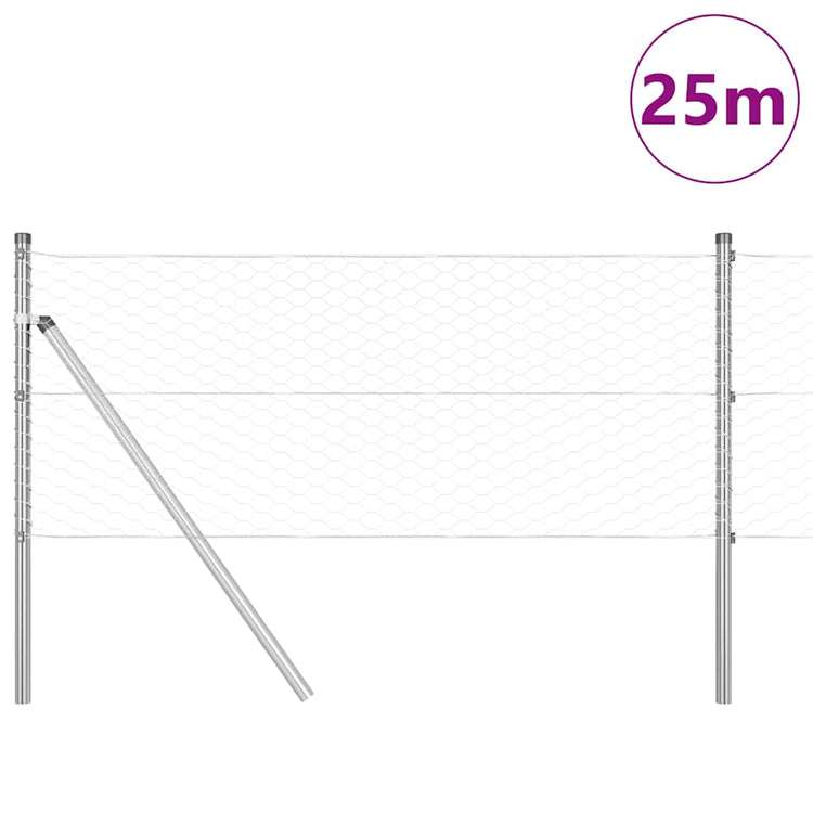 Vidaxl zeshoekig gaashek met grondbevestiging 25 x 0,6 m zilver mesh