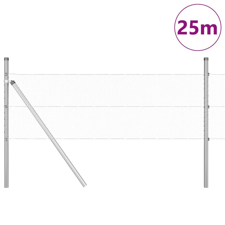 Vidaxl zeshoekig gaashek met grondbevestiging 25 x 0,8 m zilver mesh