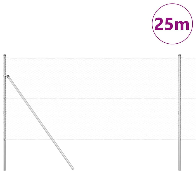 Vidaxl zeshoekig gaashek met grondbevestiging 25 x 1 m zilver mesh