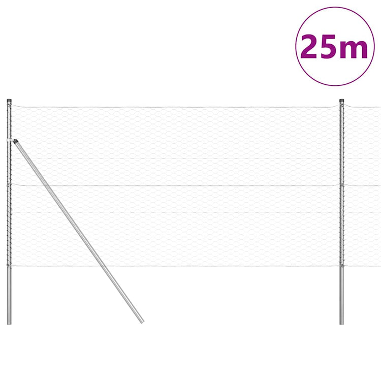 Vidaxl zeshoekig gaashek met grondbevestiging 25 x 1,4 m zilver mesh