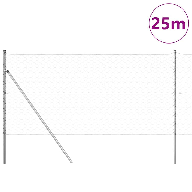 Vidaxl zeshoekig gaashek met grondbevestiging 25 x 1,4 m zilver mesh
