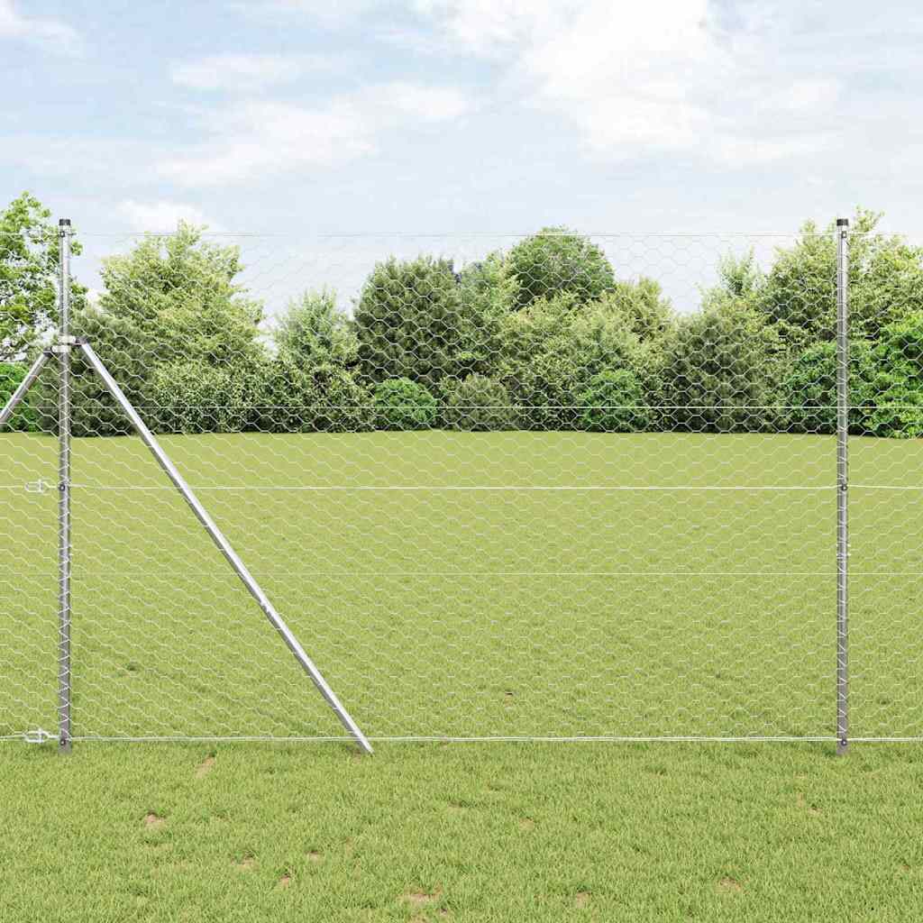 Vidaxl zeshoekig gaashek met grondbevestiging 25 x 1,5 m zilver mesh