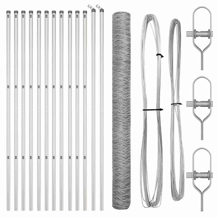 Vidaxl zeshoekig gaashek met grondbevestiging 25 x 1,5 m zilver mesh
