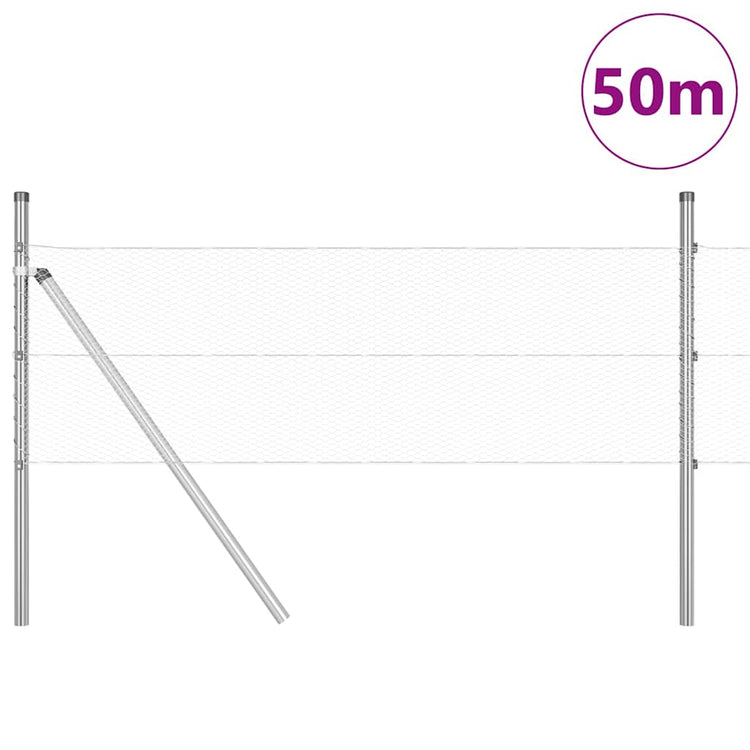 Vidaxl zeshoekig gaashek met grondbevestiging 50 x 0,4 m zilver mesh