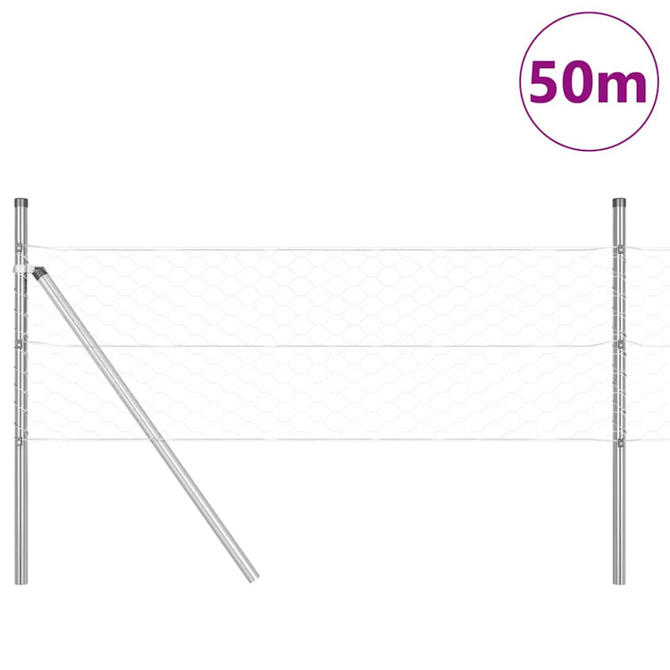 Vidaxl zeshoekig gaashek met grondbevestiging 50 x 0,4 m zilver mesh