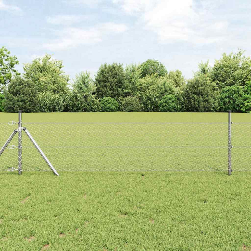 Vidaxl zeshoekig gaashek met grondbevestiging 50 x 0,6 m zilver mesh