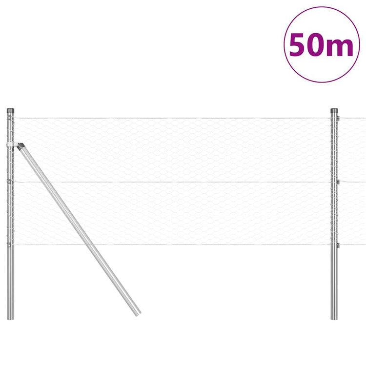 Vidaxl zeshoekig gaashek met grondbevestiging 50 x 0,6 m zilver mesh