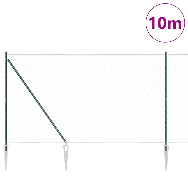 Vidaxl zeshoekig gaasgek met palen 10 x 1,6 m pvc-coated staal groen