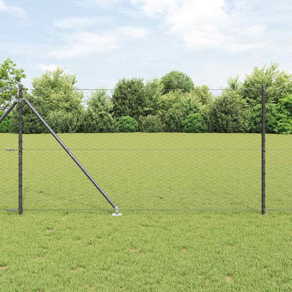 Vidaxl zeshoekig gaasgek met palen 10 x 1,4 m pvc-coated staal grijs