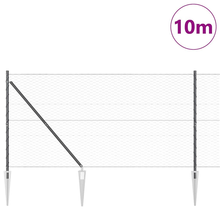 Vidaxl zeshoekig gaasgek met palen 10 x 1,4 m pvc-coated staal grijs