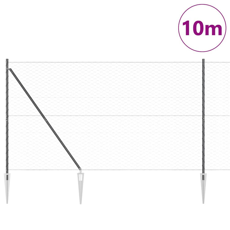 Vidaxl zeshoekig gaasgek met palen 10 x 1,5 m pvc-coated staal grijs