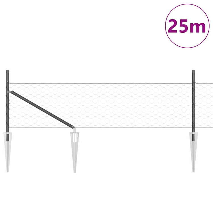 Vidaxl zeshoekig gaasgek met palen 25 x 0,4 m pvc-coated staal grijs