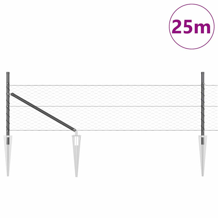 Vidaxl zeshoekig gaasgek met palen 25 x 0,5 m pvc-coated staal grijs