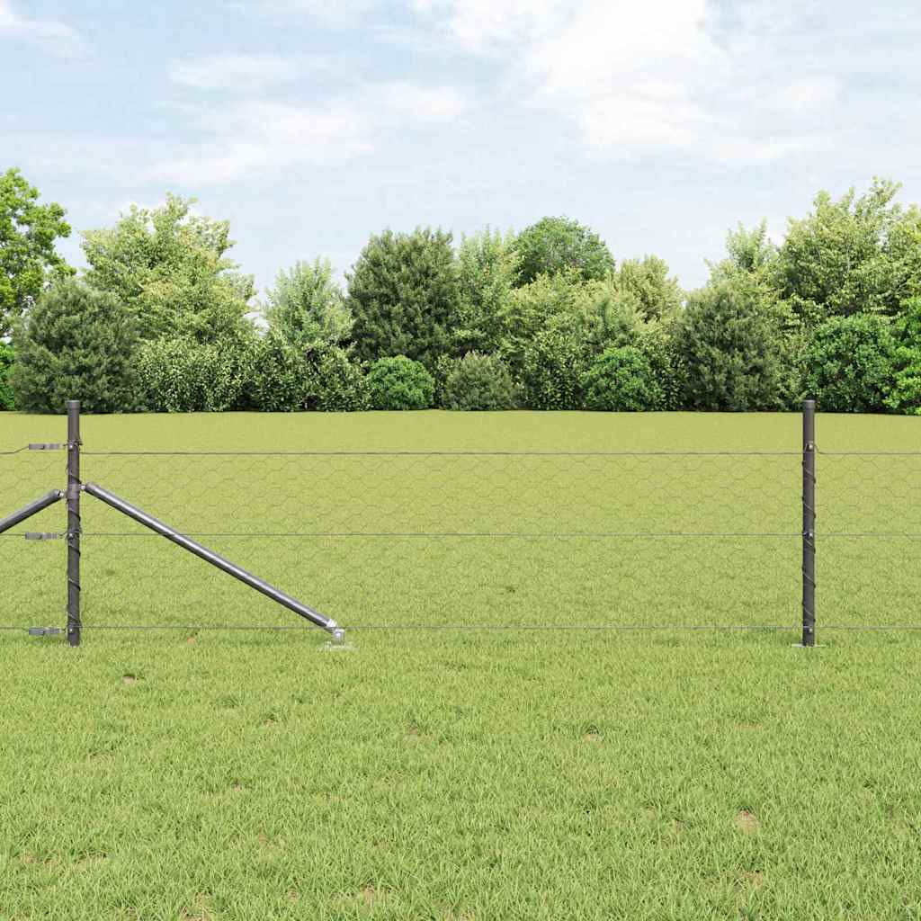 Vidaxl zeshoekig gaasgek met palen 25 x 0,5 m pvc-coated staal grijs