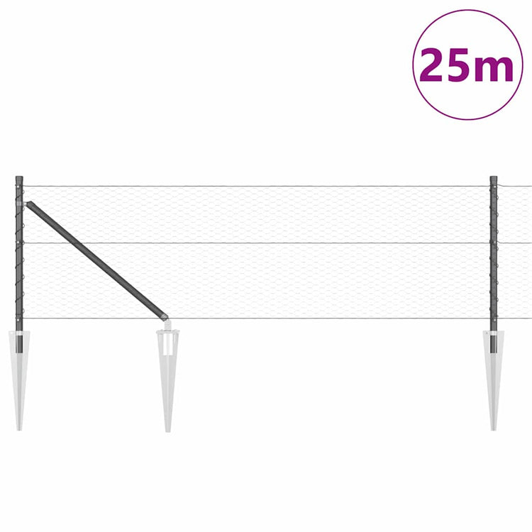 Vidaxl zeshoekig gaasgek met palen 25 x 0,6 m pvc-coated staal grijs