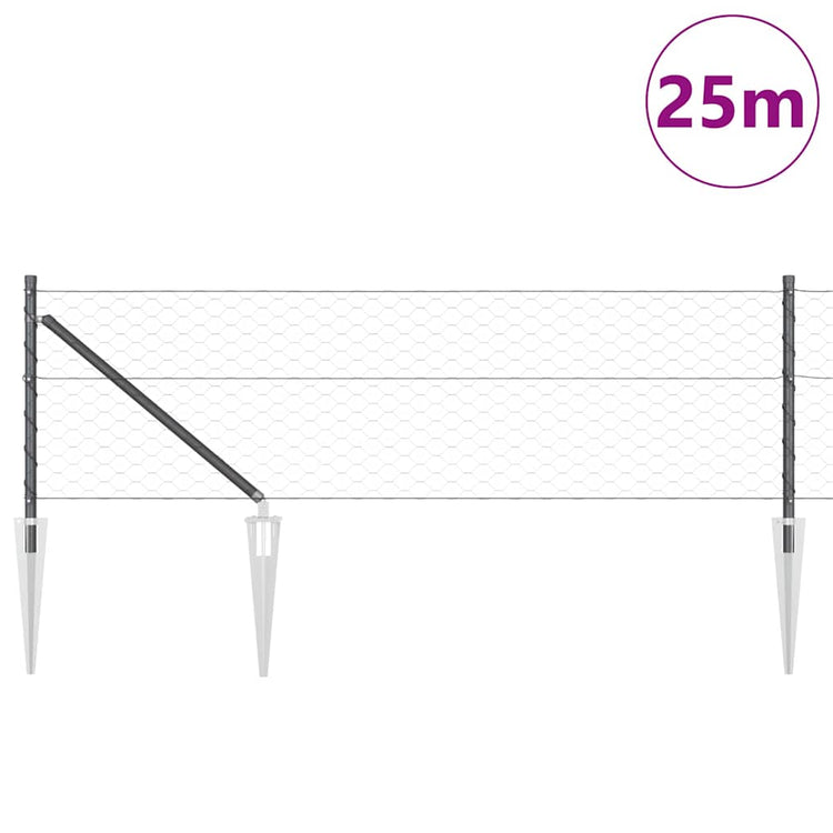 Vidaxl zeshoekig gaasgek met palen 25 x 0,6 m pvc-coated staal grijs