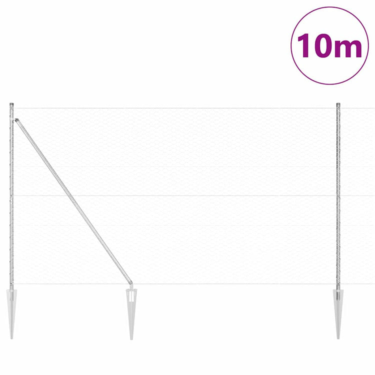 Vidaxl zeshoekig gaasgek met palen 10 x 1,6 m gegalvaniseerd staal