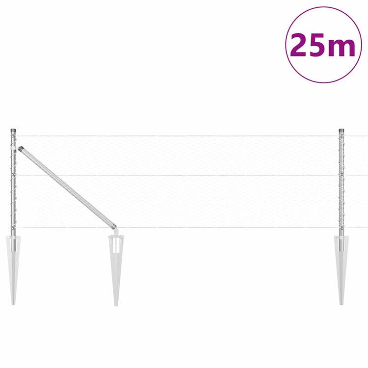 Vidaxl zeshoekig gaasgek met palen 25 x 0,6 m gegalvaniseerd staal