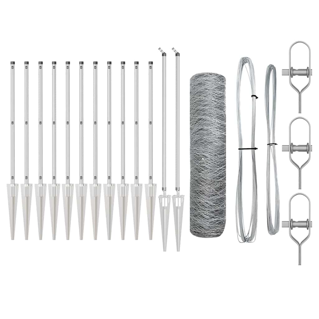 Vidaxl afrasteringspaal zilver 25 x 1 m (50 mm gaas) staal