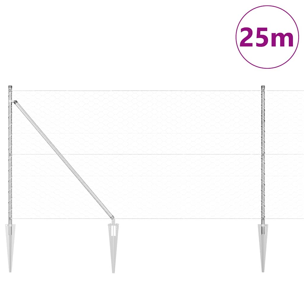 Vidaxl afrasteringspaal zilver 25 x 1 m (50 mm gaas) staal