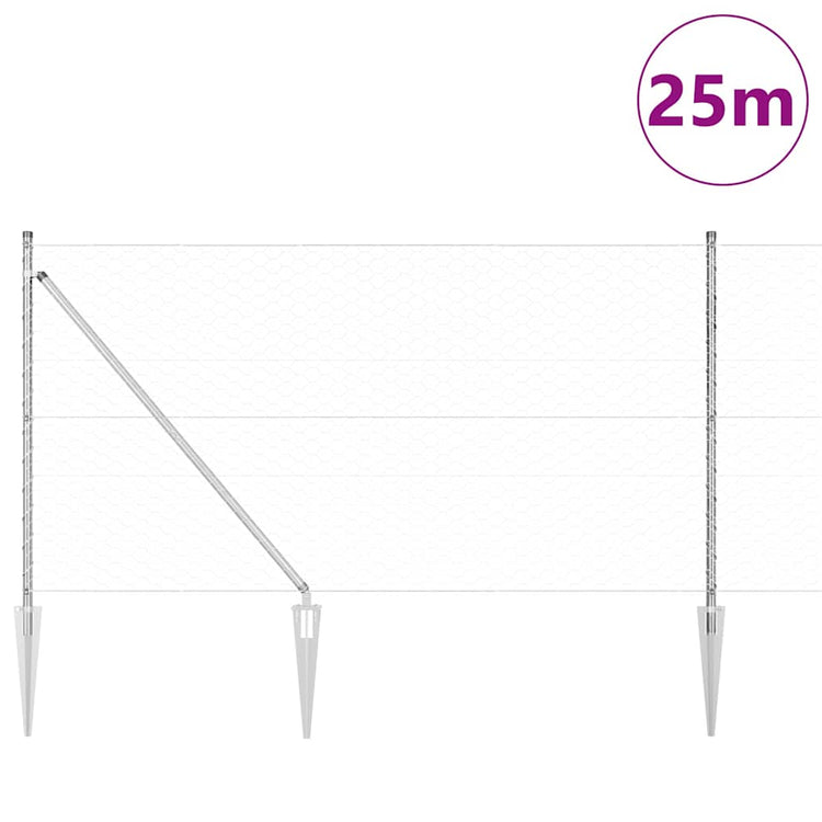 Vidaxl zeshoekig gaasgek met palen 25 x 1 m gegalvaniseerd staal mesh