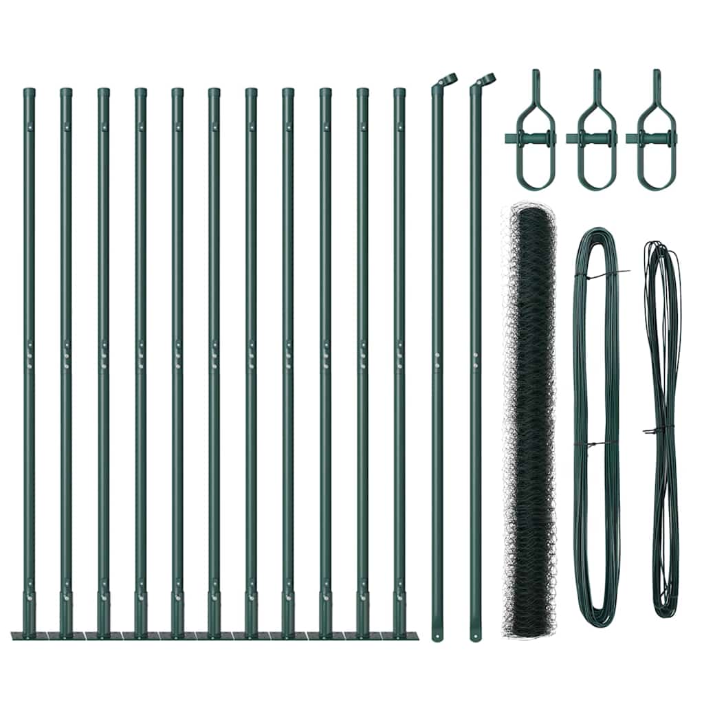 Vidaxl afrasteringspaal groen 25 x 1,4 m (50 mm gaas) staal en pvc