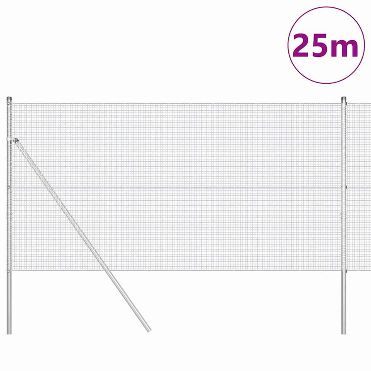 Vidaxl gelast draadhek met grondbevestiging 25 x 1,2 m zilverkleurig
