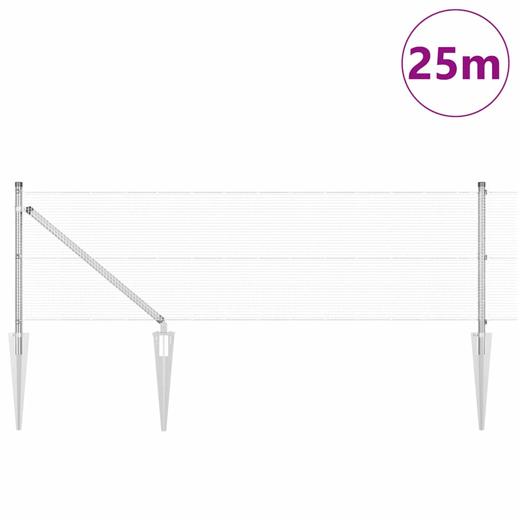Vidaxl afrasteringspaal zilver 25 x 0,6 m (12 x 12 mm gaas) staal