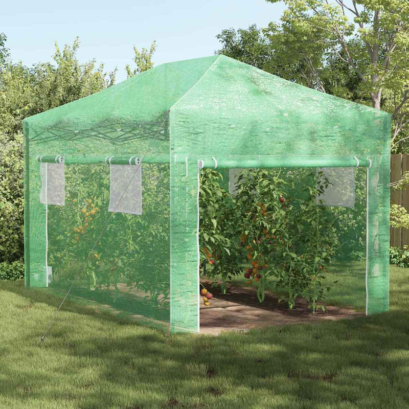 Vidaxl kas met pop-up frame met dak groen 290 x 430 x 315 cm ijzer