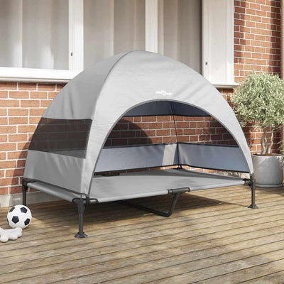 Vidaxl verhoogd hondenbed 127 x 81 x 108 cm stof en staal zilvergrijs