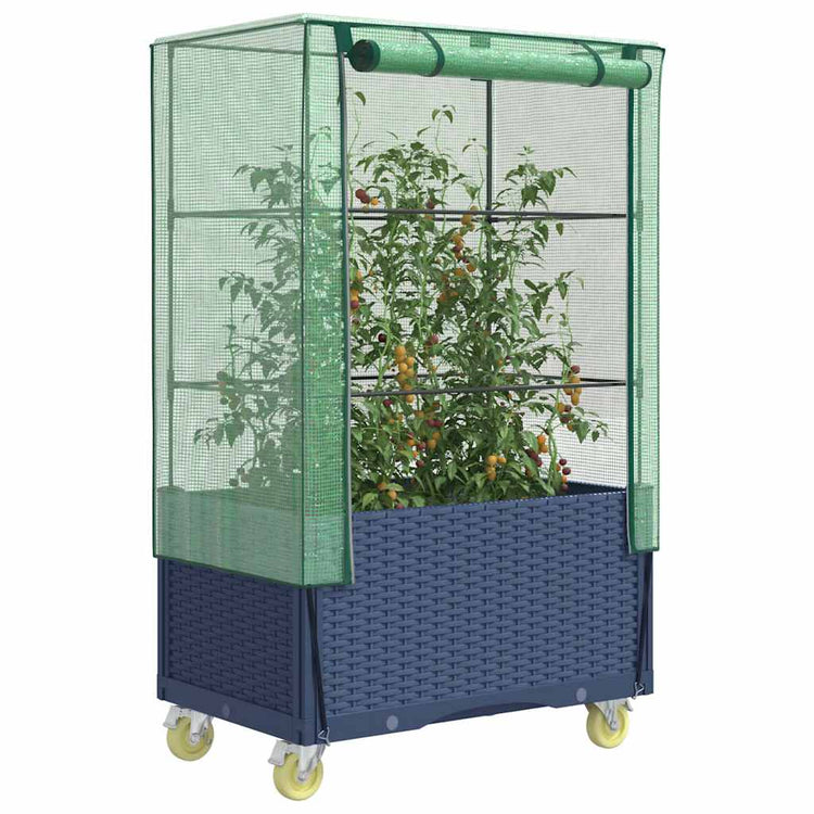 Vidaxl plantenbak verhoogd met hoes en wielen 80x50x182 cm rattanlook