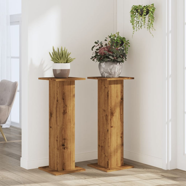 Vidaxl plantenstandaards 2 st 30x30x80 cm hout artisanaal eiken