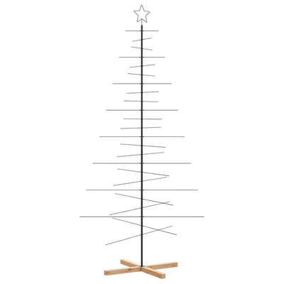 Vidaxl kerstdecoratie kerstboom met houten basis 210 cm metaal zwart