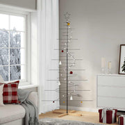 Vidaxl kerstdecoratie kerstboom met houten basis 210 cm metaal zwart - afbeelding 1