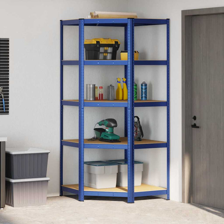 Vidaxl hoekrek 5-laags staal en bewerkt hout blauw