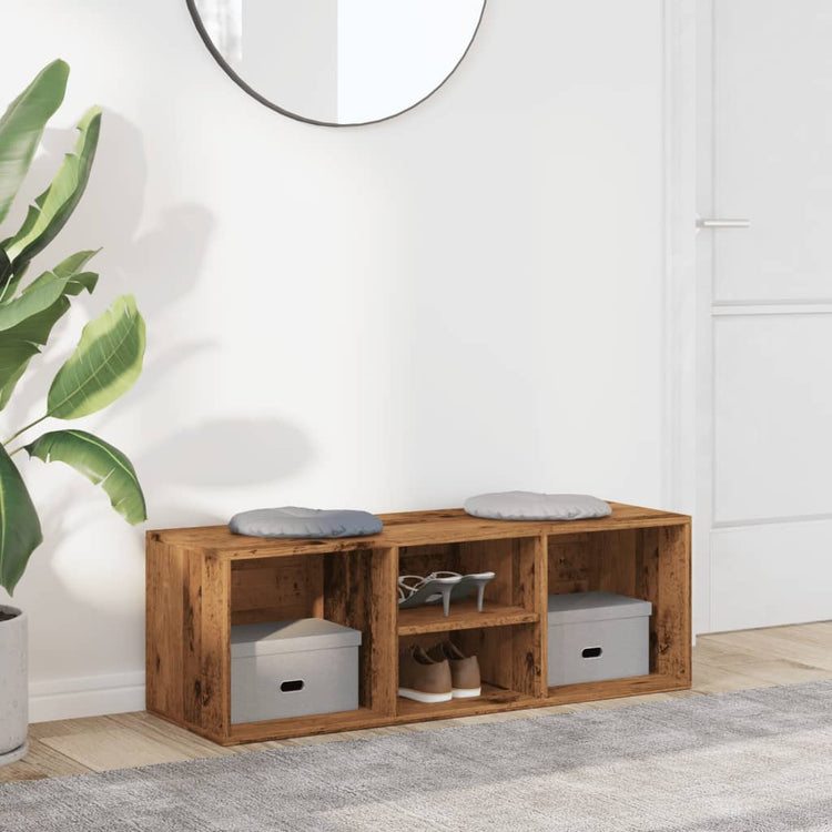 Vidaxl schoenenopbergbank 102x35x35 cm bewerkt hout oud houtkleurig