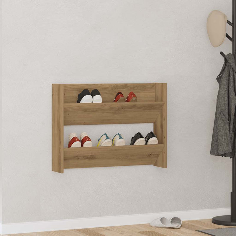 Vidaxl wandschoenenkast 80x18x60 cm bewerkt hout artisanaal eikenkleur