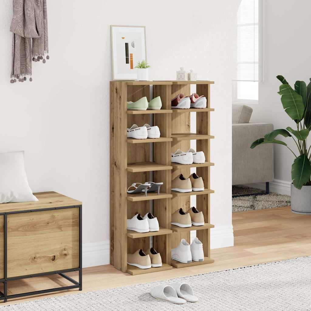 Vidaxl schoenenkasten 2 st 28x27x102 cm bewerkt hout artisanaal eiken